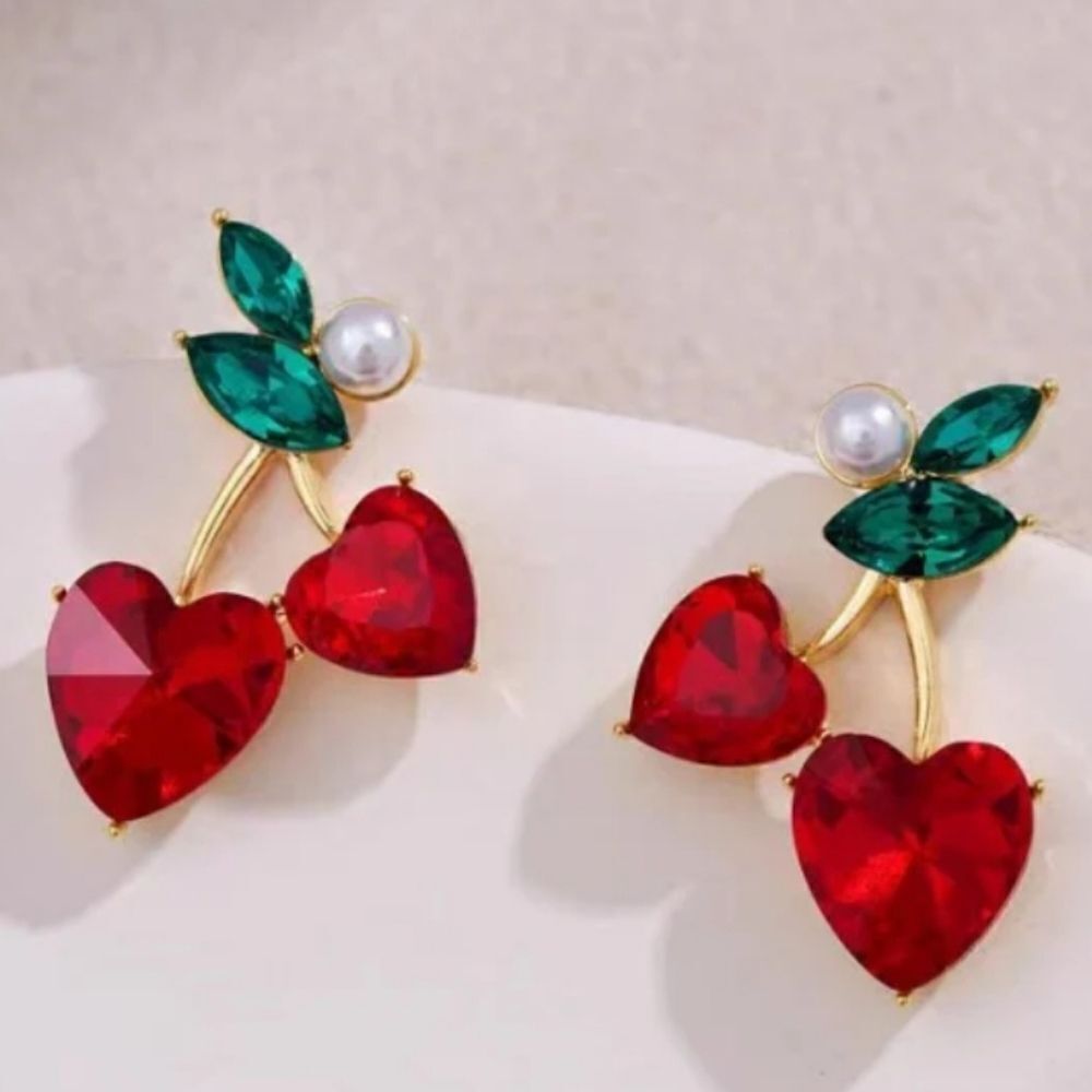 MOD CLOTH Red Heart Cherry Stud Earrings | NWOT Valentines Summer - Picture 7 of 11